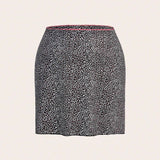 Qutie Plus Size Leopard Print Contrast Color Lace Trimmed Midi Skirt