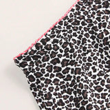 Qutie Plus Size Leopard Print Contrast Color Lace Trimmed Midi Skirt