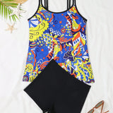 Swim Lushore Conjunto de tankini para mujer con tirantes impresos y top con panty de cintura alta