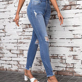 Tall Jeans Elasticos Desgastados Ajustados Para Mujer Con Pierna Ajustada