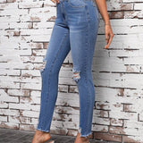 Tall Jeans Elasticos Desgastados Ajustados Para Mujer Con Pierna Ajustada