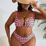 Swim Curve Conjunto de bikini de talla grande con sujetador y Bottom con estampado geometrico para playa de verano