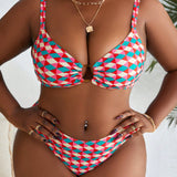 Swim Curve Conjunto de bikini de talla grande con sujetador y Bottom con estampado geometrico para playa de verano