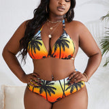 X Hangout Fest  Slayr Conjunto de bikini de 4 piezas de talla grande con impresion tropical degradada para playa de verano