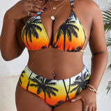 X Hangout Fest  Slayr Conjunto de bikini de 4 piezas de talla grande con impresion tropical degradada para playa de verano