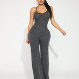 SXY Women's Shiny Back-Crossed Jumpsuit