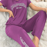 Conjunto de pijama deportivo con palabras impresas para mujer