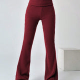 EZwear Pantalones Acampanados Con Cintura Doblada Y Detalle De Canale