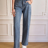 Frenchy Jeans De Mezclilla Rectos De Cintura Asimetrica Con Piernas De Color De Contraste