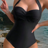 Swim Chicsea Mujeres Traje De Bano De Una Sola Pieza Con Cuello Halter Recogido En El Busto, Ideal Para Carnaval