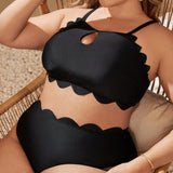 Swim Curve Traje De Bano De Talla Grande De Color Solido Con Borde De Concha