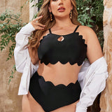 Swim Curve Traje De Bano De Talla Grande De Color Solido Con Borde De Concha