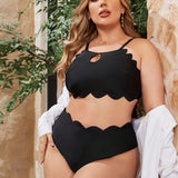 Swim Curve Traje De Bano De Talla Grande De Color Solido Con Borde De Concha