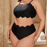 Swim Curve Traje De Bano De Talla Grande De Color Solido Con Borde De Concha