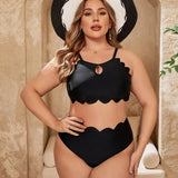 Swim Curve Traje De Bano De Talla Grande De Color Solido Con Borde De Concha