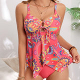 Swim Lushore Tankini de mujer con estampado floral y lazo frontal