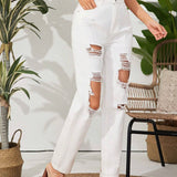 VCAY Jeans Rectos Para Mujer Con Grandes Agujeros Rasgados
