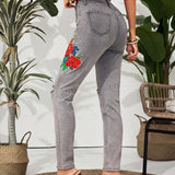 LUNE Pantalones Largos De Mezclilla Con Bordado De Moda Para Mujer