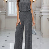 Clasi Jumpsuit Sin Mangas Y Cuello Halter Con Brillos Para Mujer