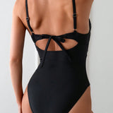 Swim Traje de bano de una sola pieza sin mangas con encaje, escote en V para mujeres de playa de verano con espalda descubierta