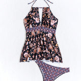 Swim Lushore Conjunto tankini con estampado de flores con top halter y panty triangular