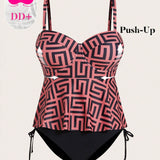 DD+ Conjunto de tankini para mujer con patron geometrico y tirantes estilo camiseta