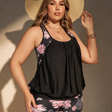 Swim Lushore Conjunto de tankini de moda de talla grande con impresion floral en contraste para la playa de verano