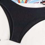 Swim Traje De Bano De Bikini De 2 Piezas Con Nudo Lateral Y Cuello Halter Impreso Para Mujeres