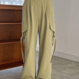 FRIFUL Pantalones Color Block Para Uso Laboral Con Pierna Ancha