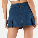 Forever 21 Mini Falda De Mezclilla De Cintura Baja Con Diseno Plisado De Estilo Y2k Para Mujeres