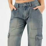 Forever 21 Jeans De Pierna Ancha Para Mujer Inspirados En Cargamento, Con Acabado Desgastado Y Varios Bolsillos De Utilidad