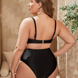 Swim Curve Plus Size Women's Solid Color Strap Swimsuit Set