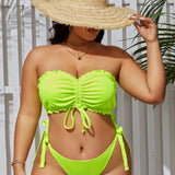 Swim Curve Juego De Bikini De Talla Grande Para Mujer Con Volantes Bandeau, Traje De Bano De Playa Con Cuerda Para El Verano Del Festival De Musica