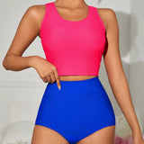 Swim Conjunto de tankini para mujer con bloques de color para verano en la playa