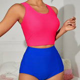 Swim Conjunto de tankini para mujer con bloques de color para verano en la playa