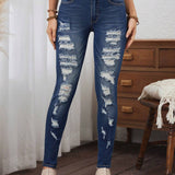 LUNE Jeans Ajustados De Cintura Elastica Y Delgado Con Aspecto Desgastado Estilo Skinny