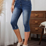 LUNE Pantalones Jeans De Mezclilla Rasgado Ajustados Y Recortados Para Mujer