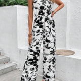 VCAY Floral Print Sleeveless Jumpsuit