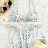 Swim Set bikini floral con paisley Sujetador con cordon delantero & Bottom tanga Traje de bano de 2 piezas