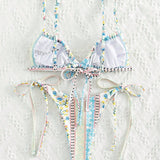 Swim Set bikini floral con paisley Sujetador con cordon delantero & Bottom tanga Traje de bano de 2 piezas
