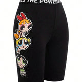 THE POWERPUFF GIRLS X  Pantalones Cortos Graficos De Dibujos Animados Y Letra