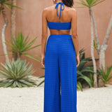 VCAY Summer Vacation Hollow-Out Pure Color Halterneck Jumpsuit For Vacation,Women Jumpsuits