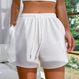 Pantalones Cortos Lindos E Informales Con Rayas Blancas Simples Para Mujer