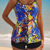 Swim Lushore Conjunto de tankini para mujer con tirantes impresos y top con panty de cintura alta