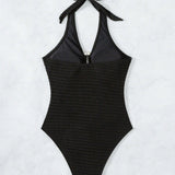 Swim Vcay Monokini Con Volante De Tirantes Halter Para El Cuello De Las Mujeres