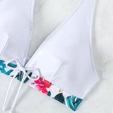 Swim Top De Bikini Halter Con Diseno De Bloques De Color Y Estampado Tropical, Conjunto De 2 Piezas