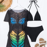 Swim Conjunto de bikini ajustado al Body con estampado de cubierta y cuello halter