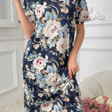 Vestido-camiConjuntoa Con Diseno Floral Y Longitud Larga Para Ropa De Dormir