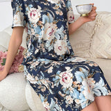 Vestido-camiConjuntoa Con Diseno Floral Y Longitud Larga Para Ropa De Dormir