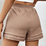 Essnce Shorts Comodos Solidos De Textura Casual Para Vacaciones